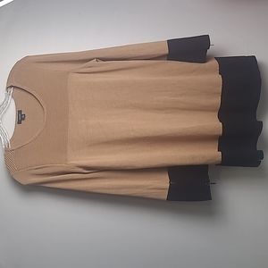 ALFANI BROWN BLACK TRIM TUNIC PULLOVER ZIPPER DETAIL LONG SLEEVE SIZE M